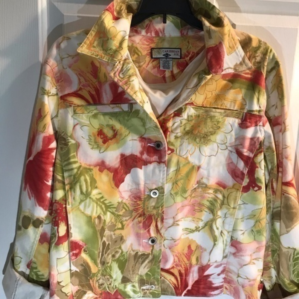 Tropical  Floral Caribbean Joe Denim Style Flower Jacket